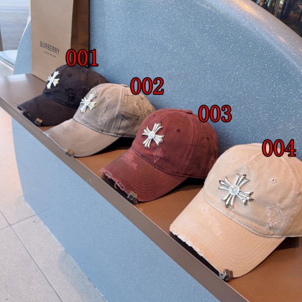 クロムハーツ Chrome Heartsハイブランド ベースボールキャップ アメカジ ヴィンテージ ワイドブリム 韓国 ウォッシュ加工 日除け止めキャップ 帽子 熱中症対策 メンズ レディース グレー