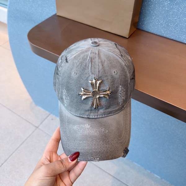 クロムハーツ Chrome Heartsハイブランド ベースボールキャップ アメカジ ヴィンテージ ワイドブリム 韓国 ウォッシュ加工 日除け止めキャップ 帽子 熱中症対策 メンズ レディース グレー