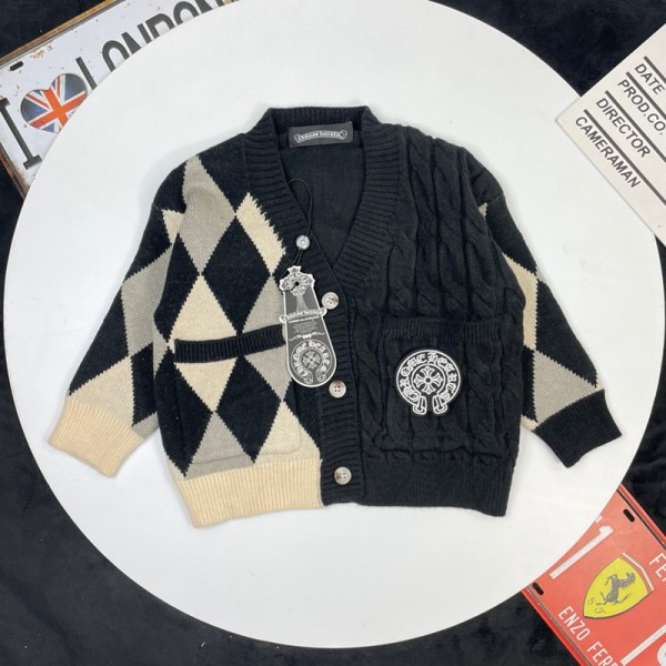 クロムハーツ Chrome Heartsハイブランド子供服 カーディガン キッズ 男の子 女の子 vネックニット セーター スクールコート 長袖 かっこいい 学校 学生 セミフォーマル 制服 春秋冬 通園通学 90¬150CM 防寒