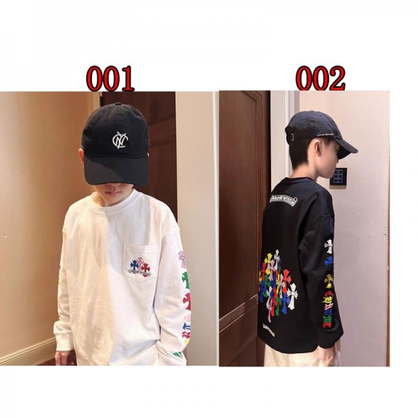 クロムハーツ Chrome Heartsハイブランド子供服 長袖tシャツ カットソー 男の子 トレーナー 上着トップス おしゃれ ジュニア コットン 通気性 柔らかい 普段着 110¬170cm カジュアル