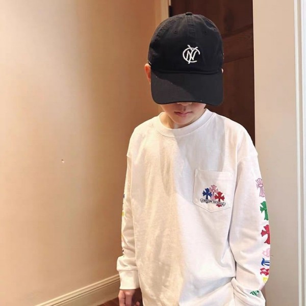 クロムハーツ Chrome Heartsハイブランド子供服 長袖tシャツ カットソー 男の子 トレーナー 上着トップス おしゃれ ジュニア コットン 通気性 柔らかい 普段着 110¬170cm カジュアル
