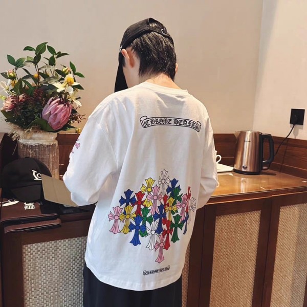 クロムハーツ Chrome Heartsハイブランド子供服 長袖tシャツ カットソー 男の子 トレーナー 上着トップス おしゃれ ジュニア コットン 通気性 柔らかい 普段着 110¬170cm カジュアル