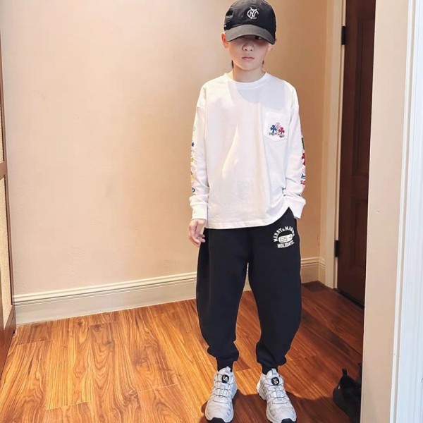 クロムハーツ Chrome Heartsハイブランド子供服 長袖tシャツ カットソー 男の子 トレーナー 上着トップス おしゃれ ジュニア コットン 通気性 柔らかい 普段着 110¬170cm カジュアル