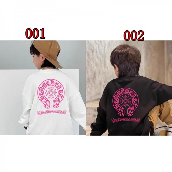 クロムハーツ Chrome Heartsハイブランド子供服 キッズパーカー 男の子 長袖tシャツ 女の子 ロングｔ 綿100 スウェット トレーナー 110-160cm プリント柄 丸首 男女兼用 普段着 カジュアル 部屋着