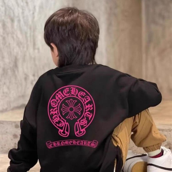 クロムハーツ Chrome Heartsハイブランド子供服 キッズパーカー 男の子 長袖tシャツ 女の子 ロングｔ 綿100 スウェット トレーナー 110-160cm プリント柄 丸首 男女兼用 普段着 カジュアル 部屋着