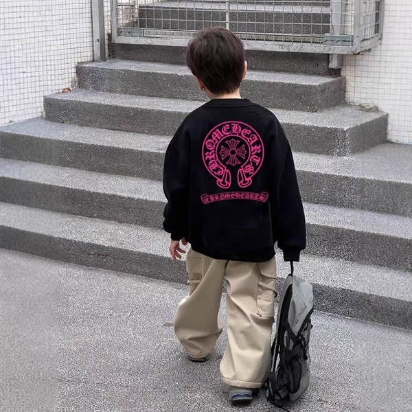 クロムハーツ Chrome Heartsハイブランド子供服 キッズパーカー 男の子 長袖tシャツ 女の子 ロングｔ 綿100 スウェット トレーナー 110-160cm プリント柄 丸首 男女兼用 普段着 カジュアル 部屋着