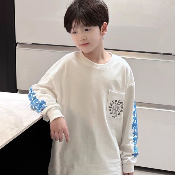 クロムハーツ Chrome Heartsブランド子供服 長袖 Tシャツ 男の子 女の子 カットソー キッズ 綿 トップス トレーナー 流行り 110-170cm ボーイズ 春秋冬 上着 インナー ベビー 男児 ストリート風 カッコイイ お洒落
