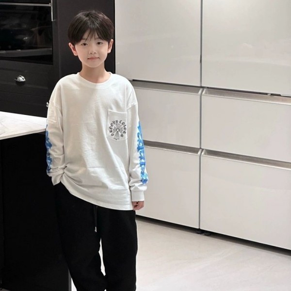 クロムハーツ Chrome Heartsブランド子供服 長袖 Tシャツ 男の子 女の子 カットソー キッズ 綿 トップス トレーナー 流行り 110-170cm ボーイズ 春秋冬 上着 インナー ベビー 男児 ストリート風 カッコイイ お洒落
