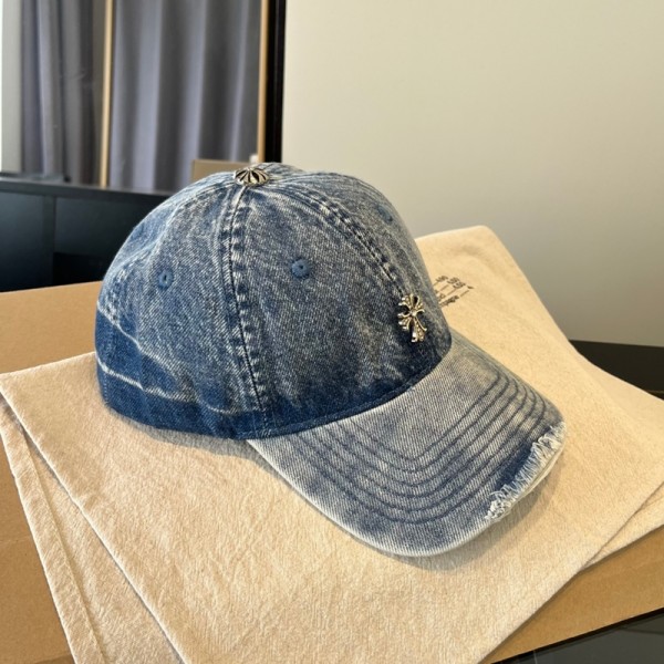 クロムハーツ Chrome Heartsハイブランドデニムキャップ メンズ レディース 帽子 CAP 金具ロゴ 調節可能 春 夏 秋 冬 軽量 カジュアル ウォッシュ加工 UVカット 日除け 紫外線対策 おしゃれ 綿100％ フェス 男女兼用