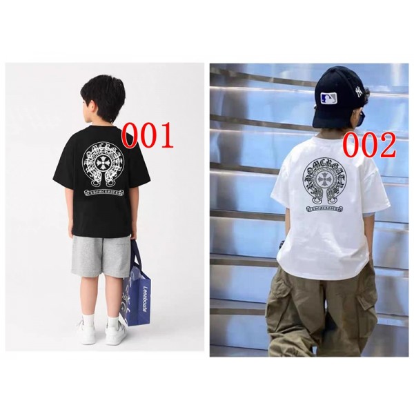 クロムハーツ Chrome Hearts 子供tシャツハイブランドプリント柄Tシャツ 半袖 キッズ 子供服 ベビー 男の子 女の子 ユニセックス 110-160CM 綿 コットン カットソー トップス お着替え 夏服