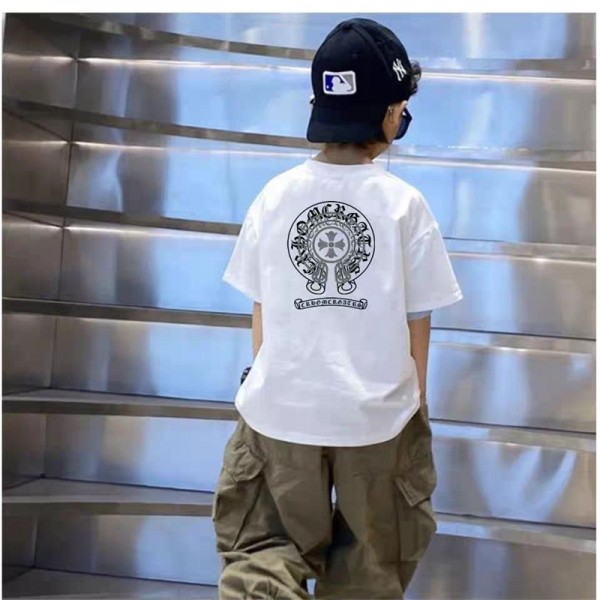 クロムハーツ Chrome Hearts 子供tシャツハイブランドプリント柄Tシャツ 半袖 キッズ 子供服 ベビー 男の子 女の子 ユニセックス 110-160CM 綿 コットン カットソー トップス お着替え 夏服