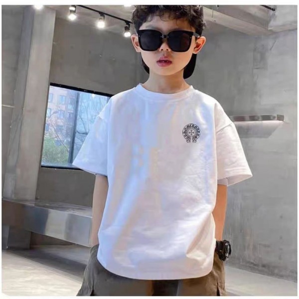クロムハーツ Chrome Hearts 子供tシャツハイブランドプリント柄Tシャツ 半袖 キッズ 子供服 ベビー 男の子 女の子 ユニセックス 110-160CM 綿 コットン カットソー トップス お着替え 夏服