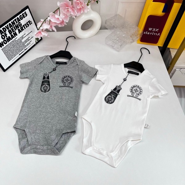ブランドクロムハーツベビーカバーオール 夏物 Chrome hearts 半袖赤ちゃん服 かわいい 半袖ロンパース ロンパースタイル カバーオールユニセックスベビー 59¬90cm