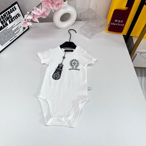 ブランドクロムハーツベビーカバーオール 夏物 Chrome hearts 半袖赤ちゃん服 かわいい 半袖ロンパース ロンパースタイル カバーオールユニセックスベビー 59¬90cm
