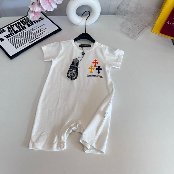 ブランドChrome hearts クロムハーツベビー服 半袖カバーオール 新生児服 綿 赤ちゃんロンパース 夏 かわいい 通園通学 おしゃれ 通気性 59¬90cm