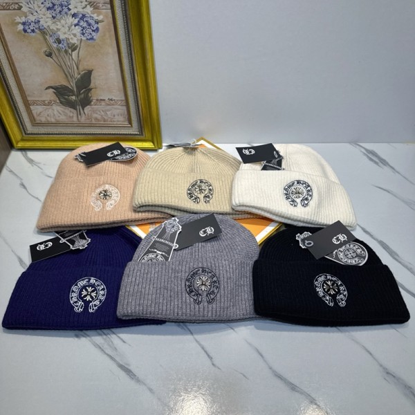 クロムハーツ Chrome Hearts 刺繍モチーフ リブ編みニットビーニー ユニセックス 6 色展開クロムハーツ ニット帽Chrome Hearts 折り返しデザイン 刺繍ニットキャップ 男女兼用 秋冬ビーニー