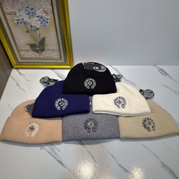 クロムハーツ Chrome Hearts 刺繍モチーフ リブ編みニットビーニー ユニセックス 6 色展開クロムハーツ ニット帽Chrome Hearts 折り返しデザイン 刺繍ニットキャップ 男女兼用 秋冬ビーニー