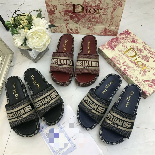 Dior ディオールブランド スリッパ レディース お出かけ用サンダル可愛い カジュアルシューズ 激安ブランド室内スリッパ シャワー バス トイレ ベランダ用 ルームシューズ レディース ブランド