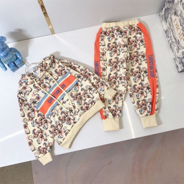 Dior ディオール ブランド 子供 裏起毛 ジャージ 上下セット キッズ スウェット セットアップ パーカー 男の子 ジュニア スエット 上下 小学生 スポーツウェア 運動着 2点セット フード付き 暖かい 厚手 秋冬 韓国服 おしゃれ 100 - 160cm