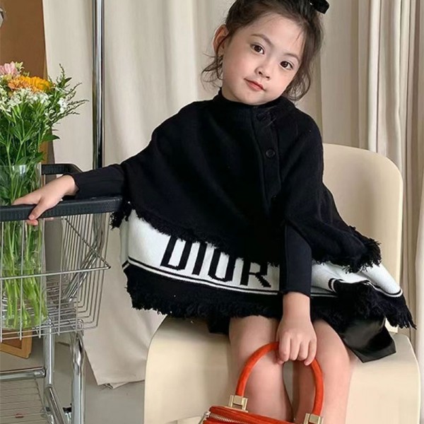 ハイブランド ディオール ガールズ ポンチョ トップス dior ニットポンチョ アウター タートル ニットセーター 秋冬 可愛い ケーブルニット