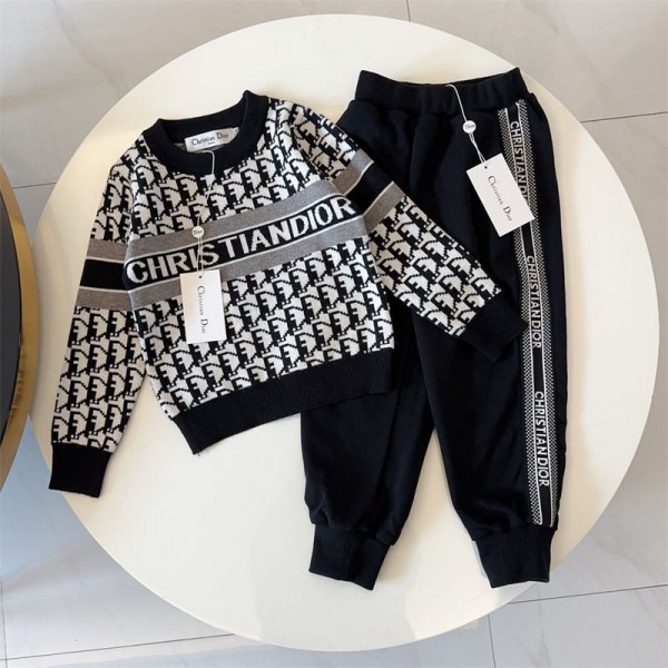 Dior ディオール ブランド 子供服 男の子 ニット セーター ロングパンツ 上下セット 長袖 トップス 長ズボン 厚手 裏起毛 キッズ 暖かい 韓国 秋冬 ジュニア 可愛い おしゃれ 通学100 - 150cm
