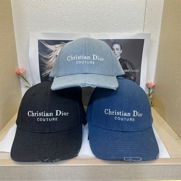 ブランドディオールキャップ 刺繍ロゴ デニムキャップ ダメージ加工 Dior 日焼け帽子 カジュアル かっこいい つば メンズ レディースベースボールキャップ