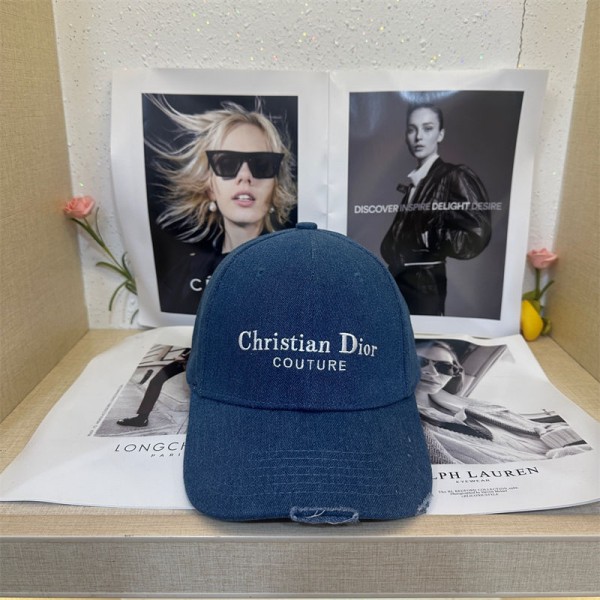 ブランドディオールキャップ 刺繍ロゴ デニムキャップ ダメージ加工 Dior 日焼け帽子 カジュアル かっこいい つば メンズ レディースベースボールキャップ