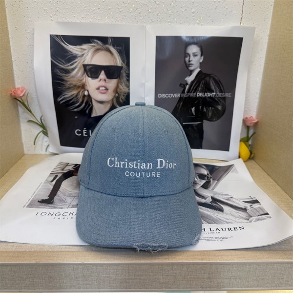 ブランドディオールキャップ 刺繍ロゴ デニムキャップ ダメージ加工 Dior 日焼け帽子 カジュアル かっこいい つば メンズ レディースベースボールキャップ