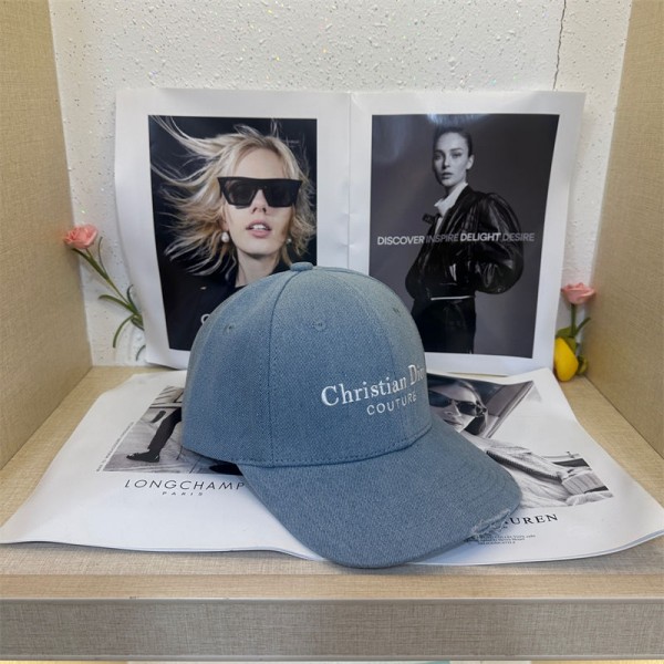 ブランドディオールキャップ 刺繍ロゴ デニムキャップ ダメージ加工 Dior 日焼け帽子 カジュアル かっこいい つば メンズ レディースベースボールキャップ