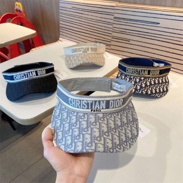ディオール サンバイザー レディース UVカット Dior 日除けキャップ つば広 帽子 紫外線対策 日焼け防止 弾性コード付き サイズ調整 軽量 男女兼用 