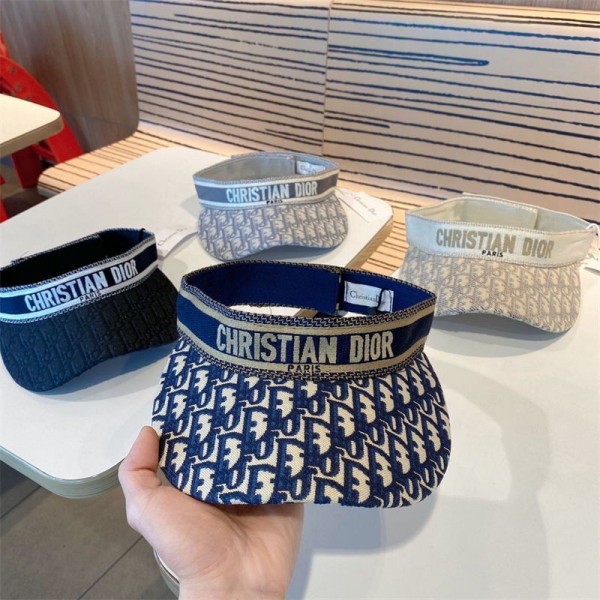 ディオール サンバイザー レディース UVカット Dior 日除けキャップ つば広 帽子 紫外線対策 日焼け防止 弾性コード付き サイズ調整 軽量 男女兼用 