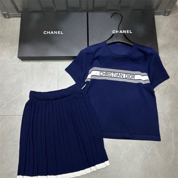 Dior ディオールハイブランドニット半袖tシャツハーフドレス 2点セット ブランドカットソーtシャツ高品質ブランド 服 コピー 激安屋20代 30代40代tシャツ 激安パロディ S-XL