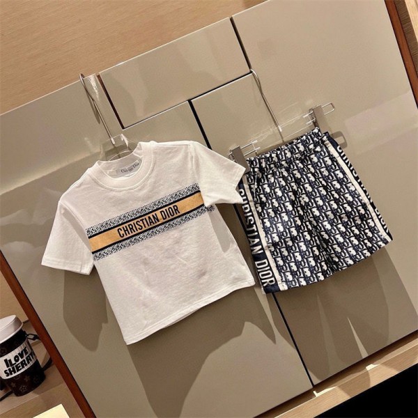 Dior ディオールハイブランド子供服 男の子 半袖 tシャツ ハーフパンツ セットアップ 夏 ボーイズ 子ども服 キッズ 女の子 夏服 子供 ジャージ 上下セット 90 - 160cm カジュアル 薄手 通気 軽量 スポーツウェア スウェット