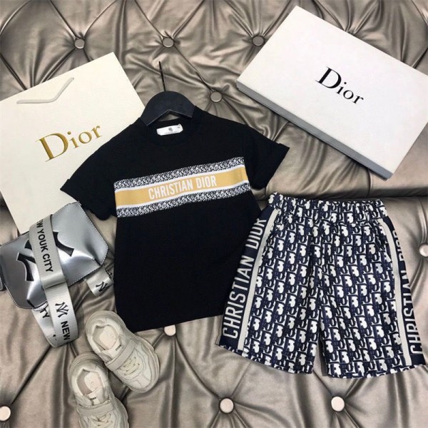 Dior ディオールハイブランド子供服 男の子 半袖 tシャツ ハーフパンツ セットアップ 夏 ボーイズ 子ども服 キッズ 女の子 夏服 子供 ジャージ 上下セット 90 - 160cm カジュアル 薄手 通気 軽量 スポーツウェア スウェット