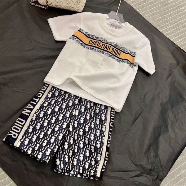 Dior ディオールハイブランド子供服 男の子 半袖 tシャツ ハーフパンツ セットアップ 夏 ボーイズ 子ども服 キッズ 女の子 夏服 子供 ジャージ 上下セット 90 - 160cm カジュアル 薄手 通気 軽量 スポーツウェア スウェット