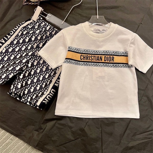 Dior ディオールハイブランド子供服 男の子 半袖 tシャツ ハーフパンツ セットアップ 夏 ボーイズ 子ども服 キッズ 女の子 夏服 子供 ジャージ 上下セット 90 - 160cm カジュアル 薄手 通気 軽量 スポーツウェア スウェット
