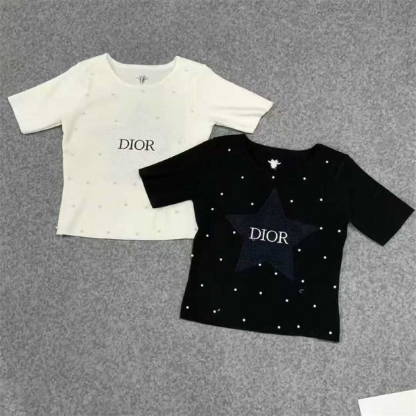 Dior ディオールハイブランドニット レディース セーター 半袖 サマーニット 透かし編み 通気 快適 涼しい 高伸縮性 ストレスフリー シンプル おしゃれ 着回し力 サマーセーター トップス 普段着 夏 S - XL