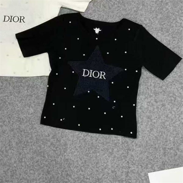 Dior ディオールハイブランドニット レディース セーター 半袖 サマーニット 透かし編み 通気 快適 涼しい 高伸縮性 ストレスフリー シンプル おしゃれ 着回し力 サマーセーター トップス 普段着 夏 S - XL