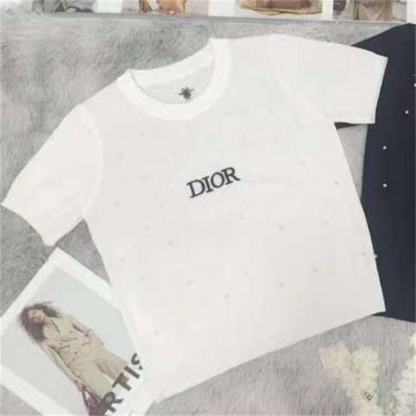 Dior ディオールハイブランドニット レディース セーター 半袖 サマーニット 透かし編み 通気 快適 涼しい 高伸縮性 ストレスフリー シンプル おしゃれ 着回し力 サマーセーター トップス 普段着 夏 S - XL