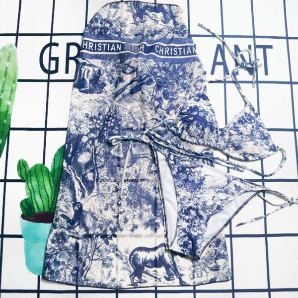 Dior ディオールハイブランド水着 レディース ビキニ 3点セット 体型カバー セパレート ビキニセット S - XL 三角ビキニ スリング 胸パッド付き タンキニ トライアングル 花柄 セクシー 水陸両用 ビーチ 旅行