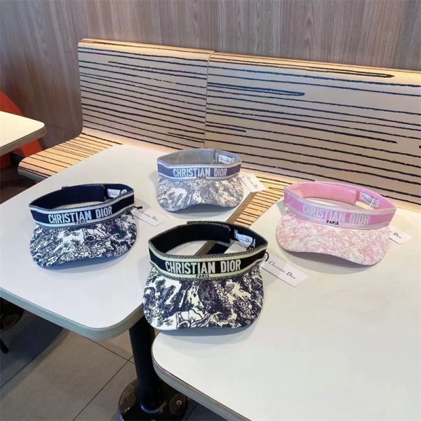 Dior ブランド サンバイザー 風に飛ばにくい 超軽量 ディオール日除け帽子 両面使える レディース uvカット 日よけキャップ 夏 女性用 小顔効果 日焼け止め帽子 つばが大きい 収納便利 調整可能 柔らかい 自転車 旅行