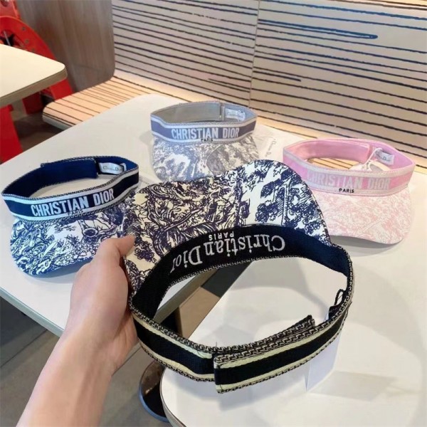 Dior ブランド サンバイザー 風に飛ばにくい 超軽量 ディオール日除け帽子 両面使える レディース uvカット 日よけキャップ 夏 女性用 小顔効果 日焼け止め帽子 つばが大きい 収納便利 調整可能 柔らかい 自転車 旅行