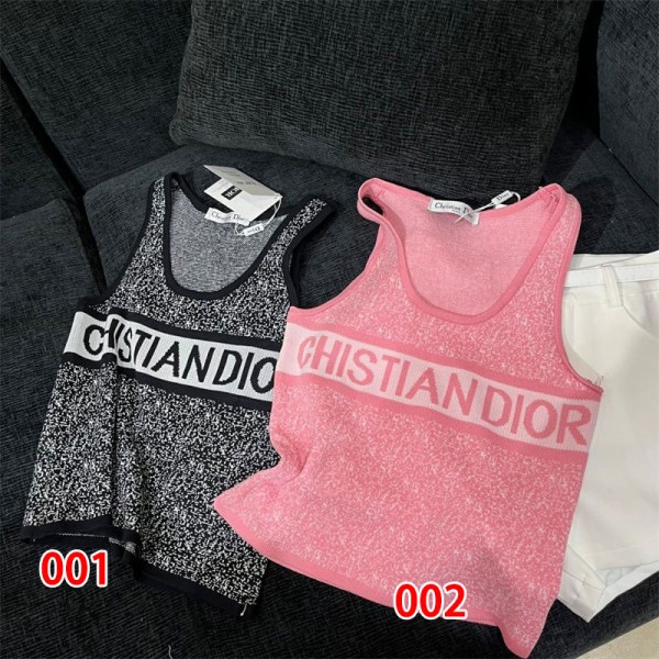 Dior ディオールブランドタンクトップ ニット レディース ショート丈 薄手 インナー ノースリーブ 重ね着 カットソー トップス リブ キャミソール  柔らかい 部屋着 春 夏 秋