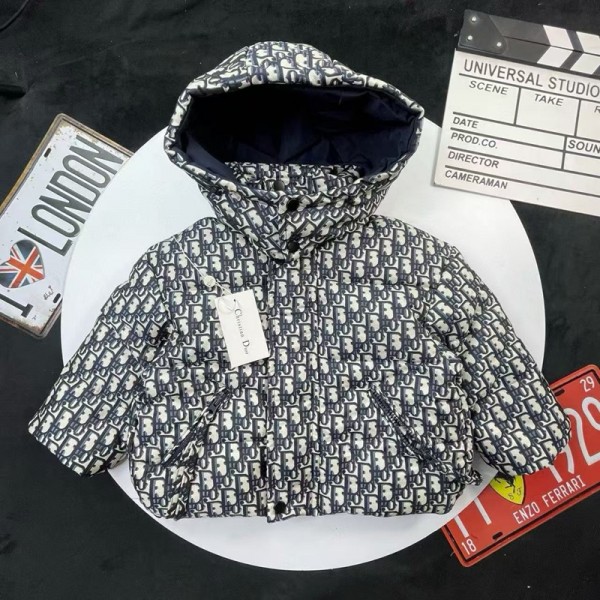 Dior ディオールブランド子供服 中綿コート ダウンジャケット 80-140cm キッズジャケット 防寒 コート かわいい フード付き 厚手 ボーイズ ガールズ キッズ 幼児 ブルゾン 女の子 男の子 ボアコート アウター 冬服