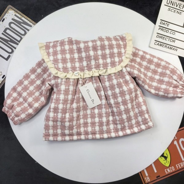 Dior ディオールハイブランド子供服 中綿ジャケット ツイードコート 女の子 防寒アウター キッズ ジュニア 裏綿 春秋 かわいい 上着 カジュアル 90-140cm 軽量 コンパクト
