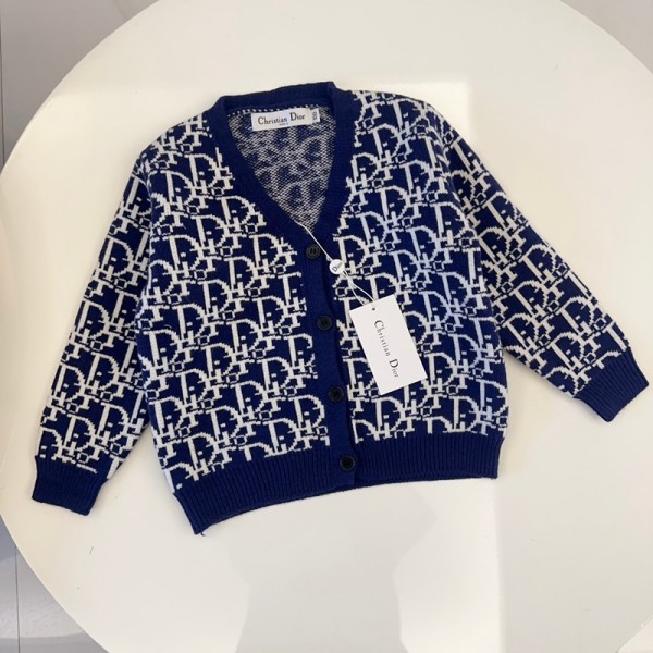 Dior ディオールブランドキッズ カーディガン スクール ゆったり Vネック 秋冬 ニットセーター 男の子 女の子 小学生 中学高校生 おしゃれ 制服 90¬150cm 長袖 カーディガン 高品質