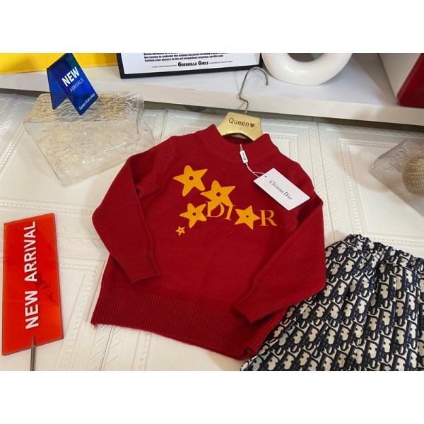 Dior ディオールハイブランド子供服 女の子 セットアップ 長袖 ニット スカート プルオーバー キュロットスカート 上下セット ベビー服 セーター スカート セット 可愛い お洒落 100-150cm