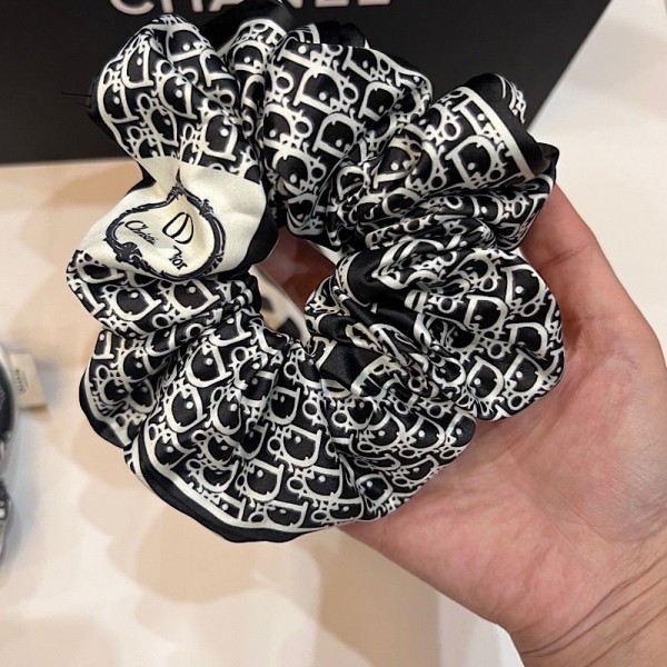 Dior ディオールブランドシルク ヘアゴム 跡がつかない シュシュ 大人 シルクヘアバンド 髪ゴム ヘアゴム おしゃれ モノグラム柄 ヘアアクセサリー ブラック