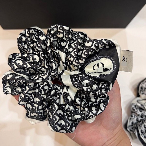 Dior ディオールブランドシルク ヘアゴム 跡がつかない シュシュ 大人 シルクヘアバンド 髪ゴム ヘアゴム おしゃれ モノグラム柄 ヘアアクセサリー ブラック