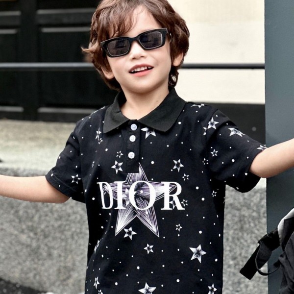 Dior ディオールブランド子供服 夏服 男の子 半袖ポロシャツ+ハーフパンツ2点 綿 ボーイズトップ+パンツ 上下セット 男児 普段着 キッズ カジュアル 洋服 セットアップ 90-150cm